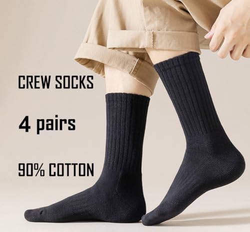 Men's Cushioned Cotton Crew Socks for Work Sport Casual | 90% Cotton, Seamless, Arch Support, Padded, Rib Cuff, Athletic - color: Black