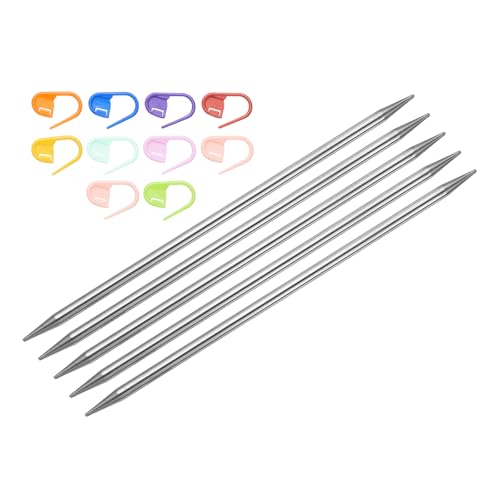 uxcell 5Pcs US 7(4.5mm) Double Pointed Knitting Needle 7.87 Inches Length Stainless Steel Sweater Stitching Needles with 10 Stitch Marker for Handmade Projects DIY Knitting - size: 4.5mm