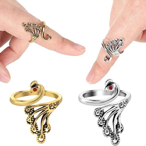 Adjustable Crochet Yarn Tension Ring for Knitting, 4 Pcs Finger Tensioner Loop Cat Peacock Ring - color: 4 Pcs Phoenix