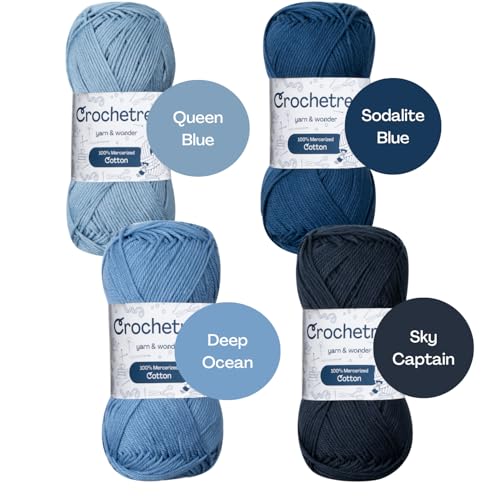 Premium Mercerized Cotton Yarn for Crochet & Knitting – Fingering Weight 4-Ply, 50g (1.76 oz) / 125 m (136 yds), High-Gloss, Anti-Splitting, Fade-Resistant Cotton (Ocean Shades) - color: Ocean Shades