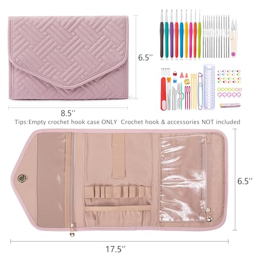 Crochet Hook Case - Foldable Organizer - Knitting & Crochet Supplies Accessory - color: Pink, size: 7 Inches