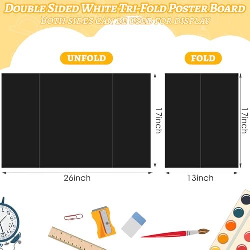 20 Pack Trifold Poster Board (26" x 17"), Black Poster Board for Science Fairs, School Projects, Graduation Party, Event Displays, and Business Presentations - color: Black