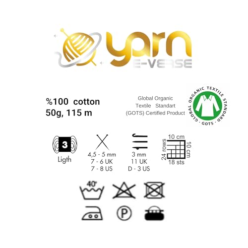 Babysoft Cotton Yarn, Yarn E-verse, 100% Organic Cotton, Soft & Hypoallergenic, Ideal for Baby Knitting, Crocheting, Amigurumi & DIY Projects, Organic Textile Certified, 50g (3, 116 Powder) - color: 116 Powder