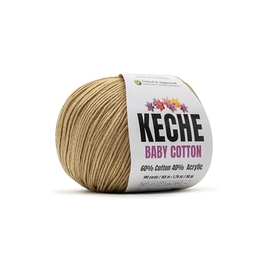 Keche Baby Cotton, 60% Cotton 40% Acrylic Yarn, Soft Cotton Yarn for Crochet and Knitting, Amigurumi Yarn 1 Skein/Ball 1.76 Oz (50g) / 180 Yrds (165m) - Cappuccino - color: CAPPUCCINO, size: 1 SKEIN