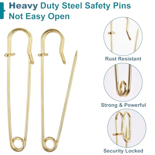 Large Safety Pins Heavy Duty - 4" Oversized Safety Pins for Laundry, Blanket, Crafts, Outdoor - 16PCS