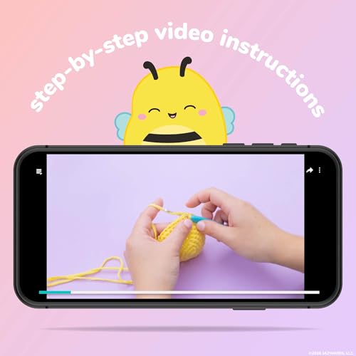 Original Squishmallows™ Crochet Kit – Sunny Bag Charm, Bumblebee Crochet Kit for Beginners with Yarn, Starter Hooks, Step-by-Step Tutorials, DIY Craft, Great Teen Gifts - color: Squishmallows Sunny