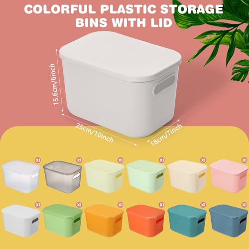 Thyle 12 Pack Classic Color Storage Bins with Lids for Classroom | Stackable with Handles and Labels, Organizer for Toy Craft Classroom Storage, Shelf Bedroom Organizing, 10x7x6 Inch - color: Classic Color
