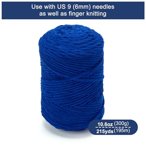 Chunky Chenille Yarn #6 Super Bulky Soft Fluffy Crochet | Easy care & beginner-friendly. Choose 0.66lb or 1.76lb. Perfect for blankets, hats, scarves, home decor. Machine washable. - color: Navy Blue, size: 0.66LB/215yds