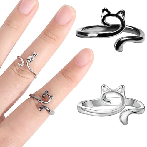 KYLELOVE Crochet Rings,Adjustable Crochet Yarn Tension Ring for Crocheting 4 Pcs Knitting Finger Tensioner Loop Cat Peacock Rings - color: 4 Pcs Cat