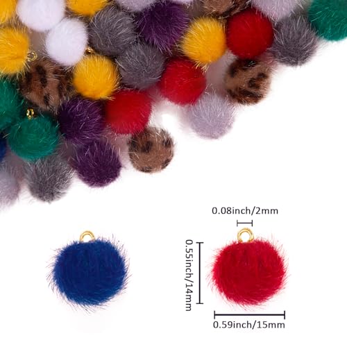 100 Pcs Pom Poms Ball Charms Faux Fur Fluffy Charm Mini Pompoms Pendants for Tassel Keychain DIY Jewelry Making Bracelet Earrings Necklace 10 Colors