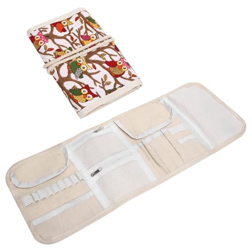 Pssopp Knitting Needles Holder Case Rolling Organizer Knitting Needle Storage Zipper Bag for Straight and Circular Knitting Needles Accessories(Owl)