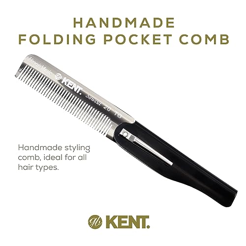 Kent 20T Black Graphite Handmade Folding Pocket Comb for Men, Fine Tooth Hair Comb Straightener for Everyday Grooming Styling Hair, Beard or Mustache, Use Dry or with Balms, Saw Cut, Made in England - color: Graphite, size: 3 Pack