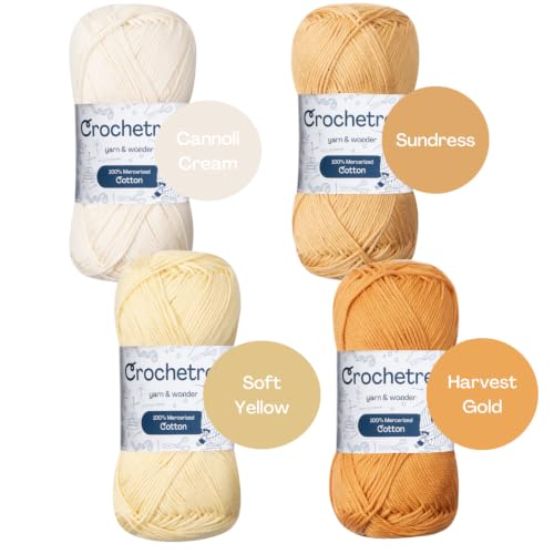 Premium Mercerized Cotton Yarn for Crochet & Knitting – Fingering Weight 4-Ply, 50g (1.76 oz) / 125 m (136 yds), High-Gloss, Anti-Splitting, Fade-Resistant Cotton (Royal Gold) - color: Royal Gold