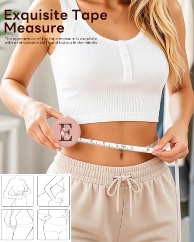 Maicican Retractable Tape Measure, Pink Leather Sewing Measuring Tape, E | with Initial A-Z, 60"/1.5m Soft Sewing Measuring Tape for Body Measurements, Portable Small Fabric Ruler - color: Tape Measure-Pink E
