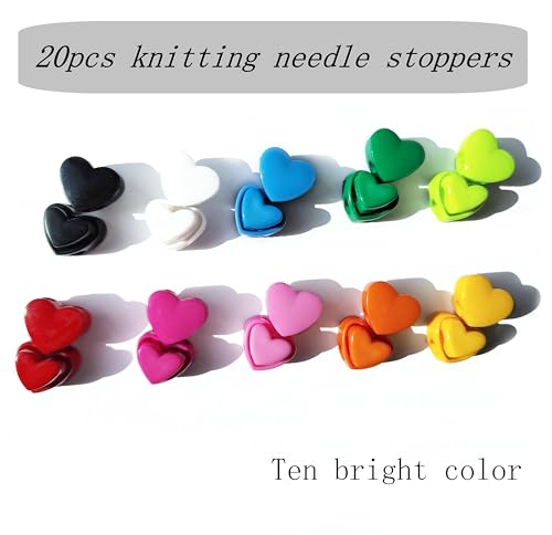 20pc Knitting Needle Stoppers, Needle Point Locks, Plastic Stitch Stops (Heart) - size: Heart