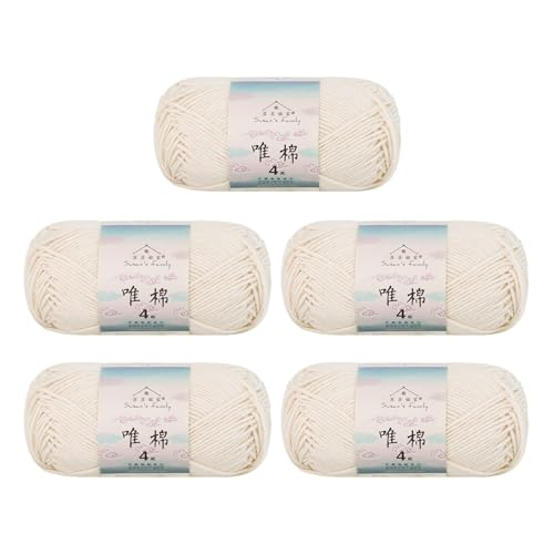 Susan's Family Combed Cotton 4 ply Yarn 5x50g-5Packs-19#Whisper White | 5skein pack balance 60cotton40acrylic blend Fingering Yarn Soft breathable durable crochet and knit baby blanket cardigan toy - color: 19#Whisper White