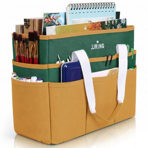 JJRING Craft Organizer Tote Bag Large Art Storage Caddy Deep Green&Yellow | With Multiple Pockets For Sewing, Scrapbooking, School, Medical, And Office Supplies - color: Deep Green&Yellow, size: Large