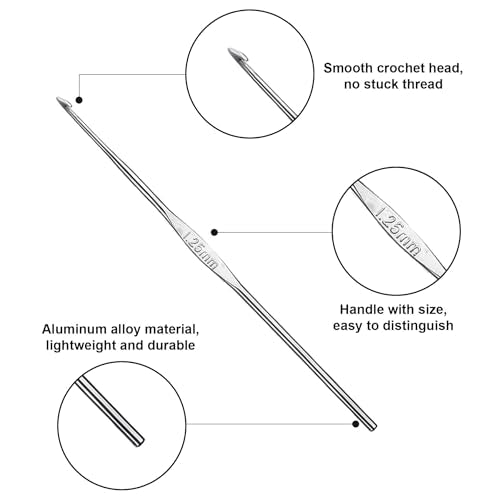 Skweawert 6Pcs 1.25mm Stainless Steel Crochet Hook | Bulk Hand Needles, for Beginners, Women, College Students, Crocheters - size: 1.25mm