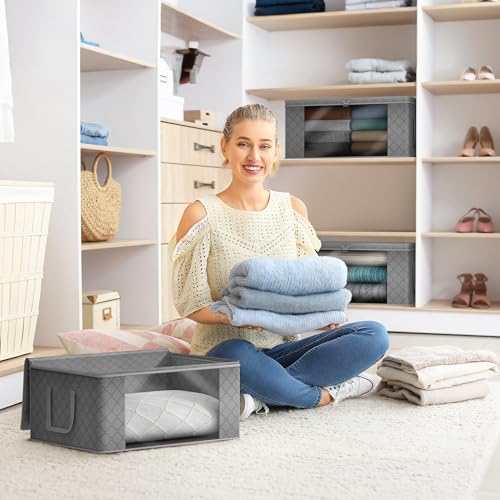Sorbus Medium Clothes Storage Bags - Foldable Blanket Storage Bins for Organizing Bedroom, Closet, Clothing, Comforter, Organization with Clear Window, Lids and Carry Handles - Set of 8 - color: Gray, size: 8 Pack Large