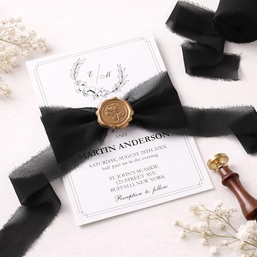 DORIS HOME Handmade Frayed Fringe Chiffon Ribbon 1" x 21Yd Black | Fabric Ribbon, For Flower Bouquet/Gift Wrapping/Wedding Invitations/Halloween Decorations/Party Decor - color: Black