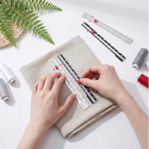 4PCS Sewing Ruler Sliding Seam Gauge | Metal Sewing Gauge Seam Guide Ruler for DIY Knitting Crafting Hemming Quilting Measuring Beginner Supplies
