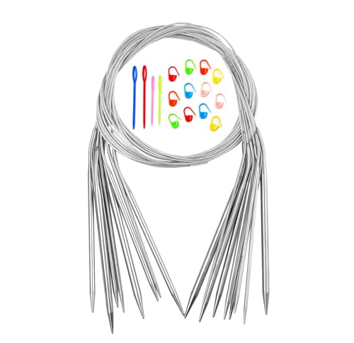 Circular Knitting Needles Set,9 Pack Stainless Steel Knitting Needles Kit (24 Inch/60cm),Round Short Metal,9 Sizes from 2mm-6mm,with Small Tools for Beginners,Making Sock,Doll Clothes,Weave DIY Lover - size: 60cm(from tip to tip)
