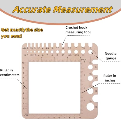 1 Pcs Wooden Knitting Crochet Gauge Ruler Needle Sizer Stitch Counter Spinner Yarn Measure Tool Square Craft Accessory