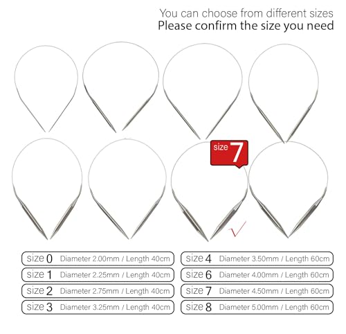 Stainless Steel Circular Knitting Needles Size 7 (4.5mm) 24inch Length | Stainless Steel Circular Knitting Needles 24inch Length Circular Needle for Handmade Projects DIY Knitting Size 7 (4.5mm) - size: US 7(4.5mm) 60mm