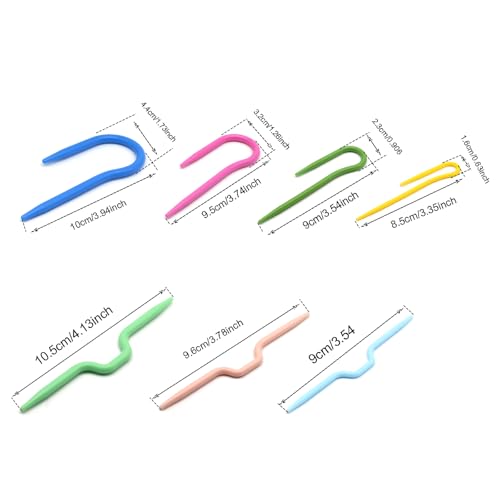 FDXGYH 7 Pcs U Shape Multicolor Bent Cable Stitch Holder Needles Plastic Twist Curved Hand Knit Knitting Needles - size: 7 Pcs