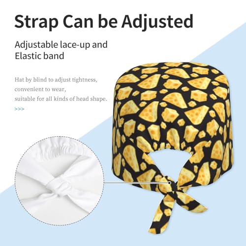 MOLIAN Dental Tooth Adjustable Working Cap Surgical Headgear for Women Men | Adjustable Tie Back Scrub Caps with Button Built-in Sweatband Working Cap for Nurses Doctors and Workers - color: Yellow Cheese