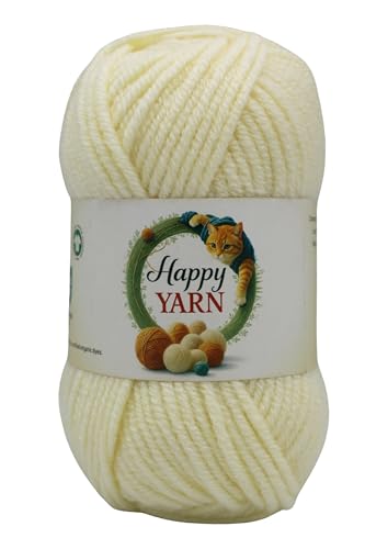 Sunny Cat Happy Yarn 50% Wool Yarn for Knitting & Crochet 3 x 3.5oz/100g, #5 Bulky Weight 3 x 120 Yards Soft Yarn for Sweaters Hats & Scarves Made in Turkey (Buttercream 70299) - color: Buttercream 70299