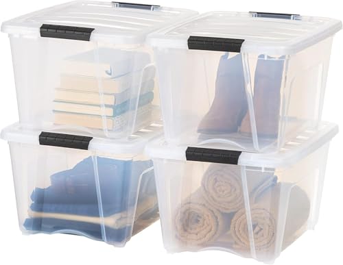 IRIS USA 4-Pack 32 Quart Storage Bins with Lids, Clear | Visible storage saves time, Great for linens, décor, closet storage, and supplies, Nestable design saves space - color: Clear, size: 32 Qt, style: 4 Pack