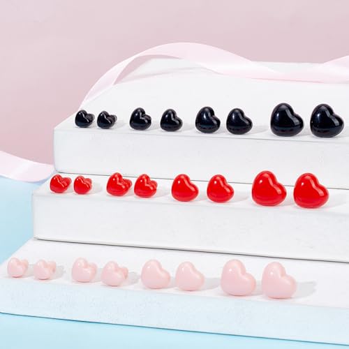AHANDMAKER 120Pcs Heart Safety Noses Crochet Stuffed Animals Nose Crochet Noses with Washers Animal Crochet Noses 7mm to 20mm for Puppet Plush Craft Accessories