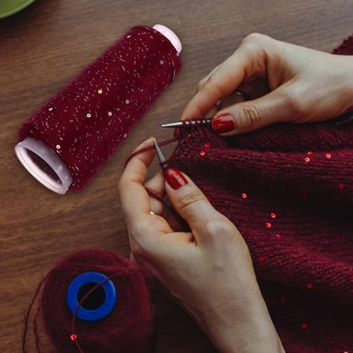 uxcell Cotton Silk Yarn Mercerized Cotton Silk Blend Sparkly Yarn with Sequins, 6-Ply Metallic Knitting and Crochet Thread for Hand Knitting Crocheting DIY Craft, 50g (Lake Blue) - color: Lake Blue
