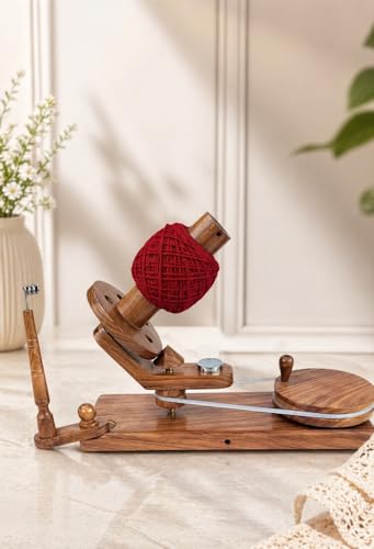 Wooden Yarn Ball Winder with Tabletop Umbrella Yarn Swift Combo, Handcrafted Solid Wood Yarn Winding Set, Adjustable Swift for Knitting, Crocheting & Fiber Arts, Easy Clamp-On Design