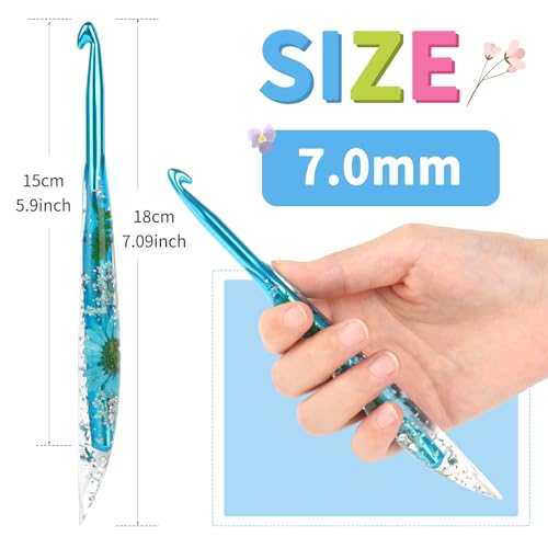 Coopay Crochet Hooks, 7mm Ergonomic Crochet Hook with Floral Plastic Grips | Long Crochet Needles for Crocheting,Stylish and Unique, Ideal for Crocheting Blankets, Dolls, Shawls, Hats, Scarves (7.0mm) - size: 7.0mm