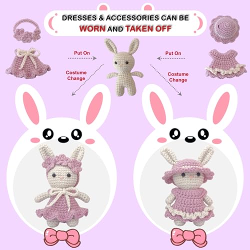 LoopMap Amigurumi Crochet Kit for Beginners with Removable Dress & Video Tutorials, DIY Bunny Making Kit Includes Premium Yarn & Tools, Creative Gift for Adults Teens (Purple) - color: bunny-purple