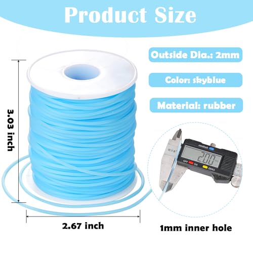 Hollow Rubber Tube Cord 54 Yards 2mm SkyBlue Stitch Keeper with 1mm Hole | Tubing Knitting Barber Cord Rubber Saver Hollow Rubber Pipe with Spool for Knitting Projects Jewelry Making Bead Creations - color: Skyblue