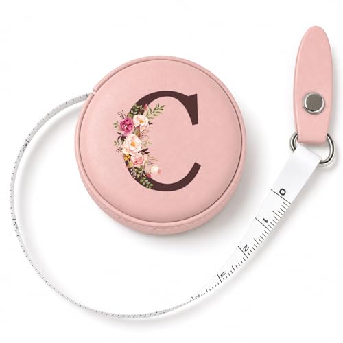 Maicican Retractable Tape Measure, Pink Leather Sewing Measuring Tape, C | with Initial A-Z, 60"/1.5m Soft Sewing Measuring Tape for Body Measurements, Portable Small Fabric Ruler - color: Tape Measure-Pink C