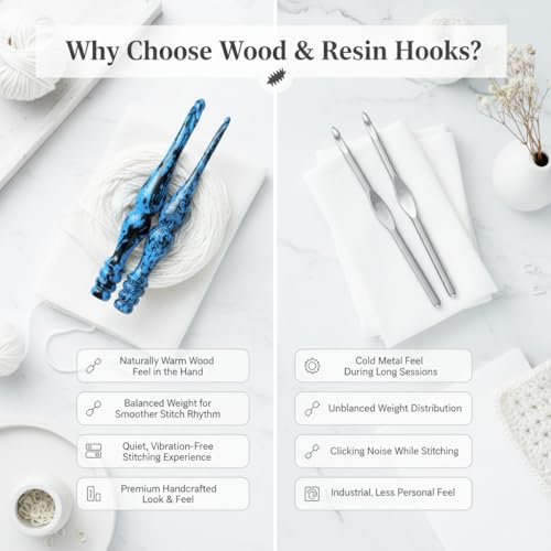 Wooden Crochet Hooks Set, 7 pc Ergonomic Crochet Hooks for Arthritic Hands, 4mm-10mm Engraved Sizes - Comfort Soft Grip Handle for Crocheting & Knitting - Premium Gift for Her(Hooks Only) - color: Hook Set Only