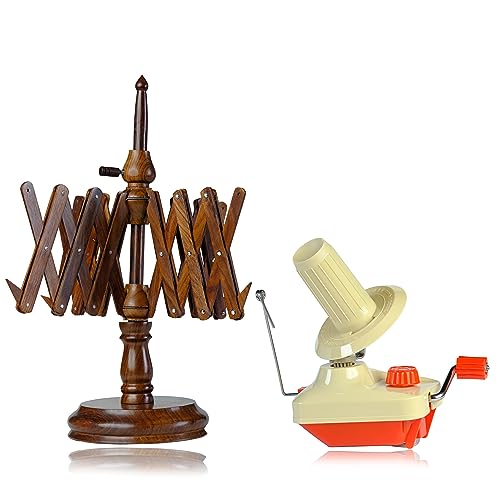 Wooden Yarn Ball Winder | Hand Operated Yarn Winder | Handcrafted Wooden Yarn Ball Winder for Knitting Crocheting - Knitter's Gifts Center Pull Ball Winder (Winder & Rosewood Swift) - color: Winder & Rosewood Swift