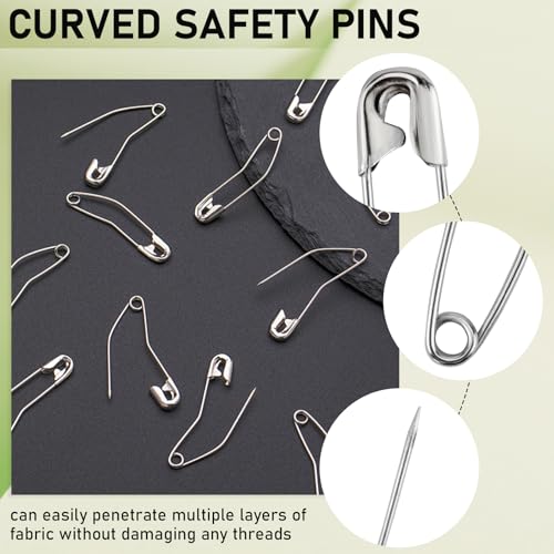200pcs Quilting Safety Pins Curved - 1.5 Inch Extra Long Bent Safety Pins for Quick Basting Sewing Knitting Quilting (Silver) - size: 200
