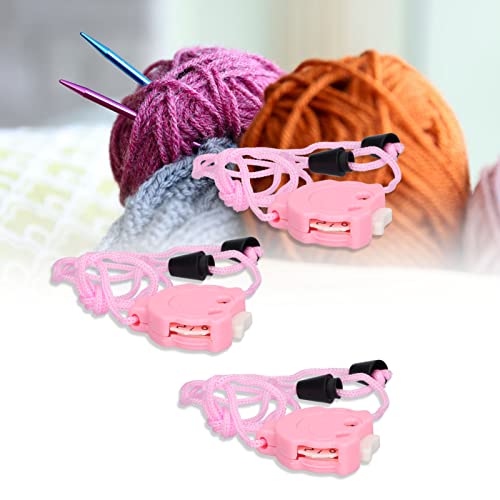 Brrnoo 3Pcs Knitting Stitch Counter, Cute Pink Crochet Row Counter with Compact Design, Plastic Light Weight for Counting Stitches and Rows Worn on Neck Pendant Improve Knitting