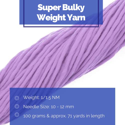 Revolution Fibers | Premium Super Bulky Merino Wool Yarn | 100-Grams of 100% Chunky Weight for Knitting, Crochet, Baby Blanket, Dyed, Felting, Weaving | Lavender Purple - color: Lavender (Purple)