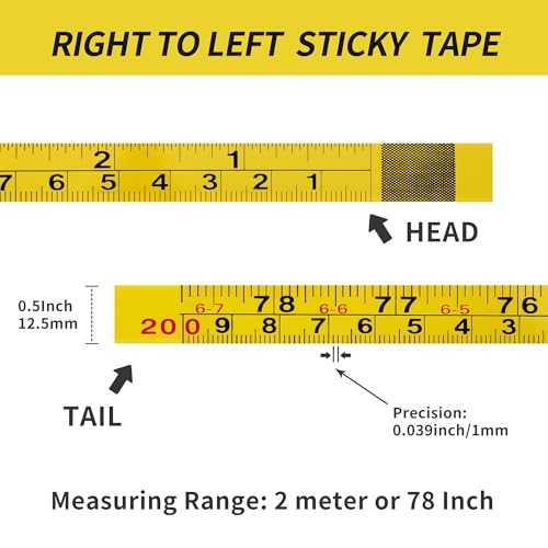 2Pcs Steel Self-Adhesive Measuring Tape, Imperial & Metric Tape Measure Sticker Ruler, Left To Right and Right To Left Stick on Tape Measure for Workbench, Woodworking, Saw & Drafting, 200cm / 78 Inch - size: 2m