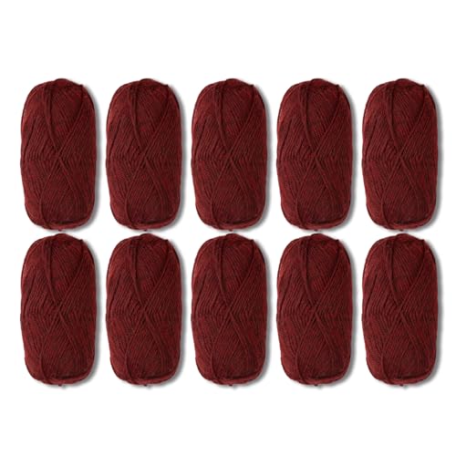 Knit Picks Wool of the Andes Red 100% Wool Yarn Pack for Knitting | 10 skeins (500g total) of soft worsted weight crocheting yarn in Garnet Heather color, good for felting. - color: Garnet Heather
