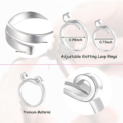 Juszok Adjustable Crochet Ring for Finger,Braided Knitting Ring with Plastic Box Yarn Tension Rings for Crocheting Knitting Accessories 2 Styles Silver