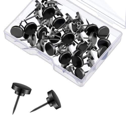 Black Heavy Duty Thumb Tacks, Push Pins for Upholstery and Carpets, Decorative Flat Tacks for Wood, Fabric, and More, 50 Pcs - color: Black
