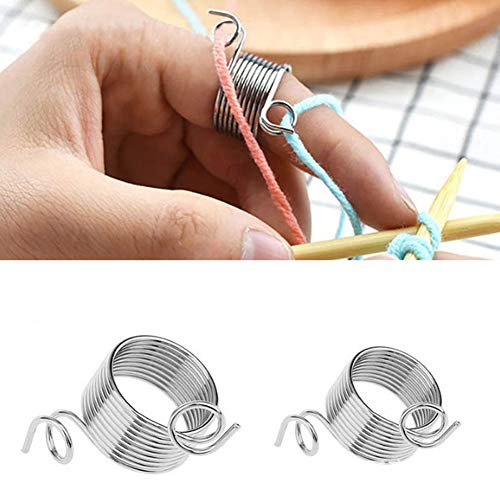 Yarn Guide Knitting Thimble, 2 Piece 2 Size Stainless Steel Coiled Knitting Thimble Finger Ring for Knitting Crafts Accessories Tool