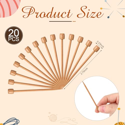 Luinabio 20 Pcs Crochet Marking Pins Mini Knitting Needles, 2.75 Inch Bamboo Smooth Single Pointed Short Sewing Pins Knitting Needles Ami Sticks for Beginners DIY Craft Crochet Supplies(Nut Brown) - color: Nut Brown
